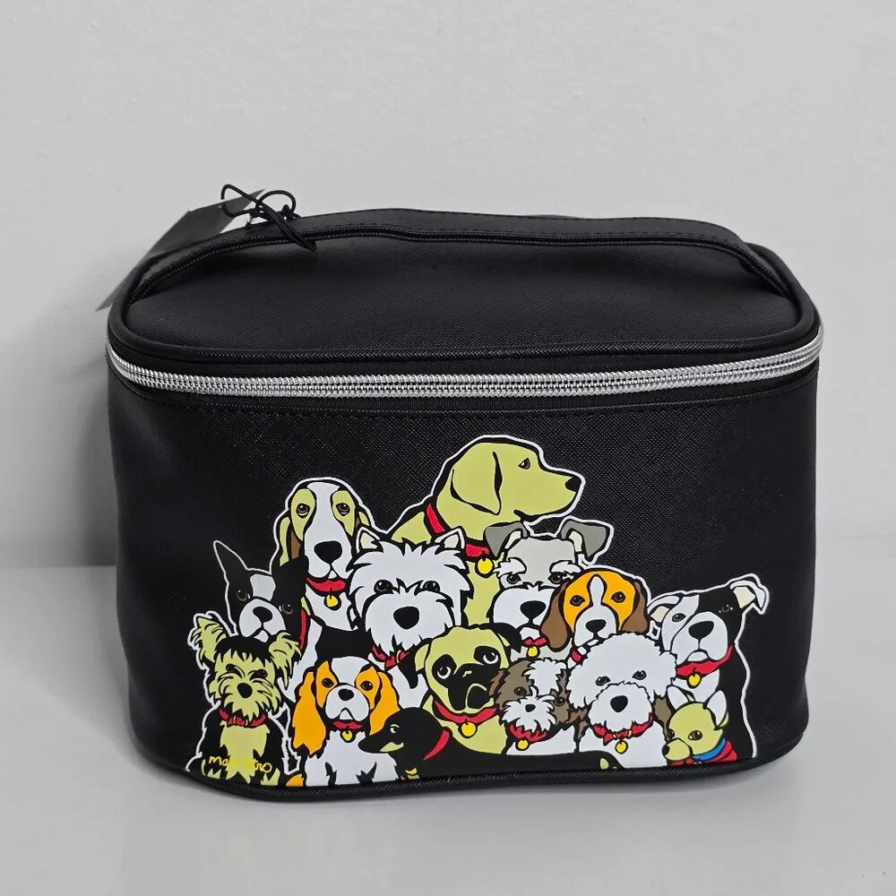 Marc Tetro Dog Family Black Cosmetic Travel Makeup Bag Tote NEW All My‎ Dogs